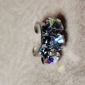 Handmade 3 stone Swarovski crystals adjustable ring, AB clear luminous green NWT